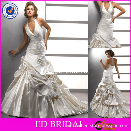 XL010 Latest Sexy Halter Pleated Beaded Caught-up Skirt Designer Wedding Dress